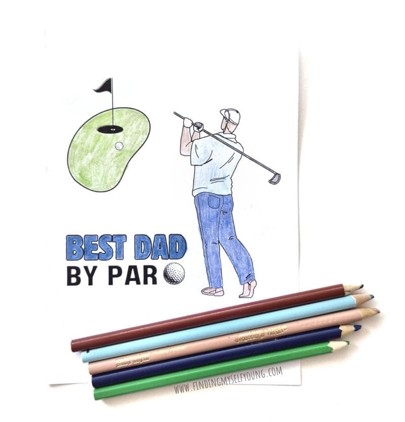 Best Dad by par colouring Fathers Day card for golf dads.